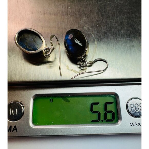 Brand New Dark Blue Labradorite Sterling Silver 925 Large Oval Drop Earrings - Picture 9 of 11